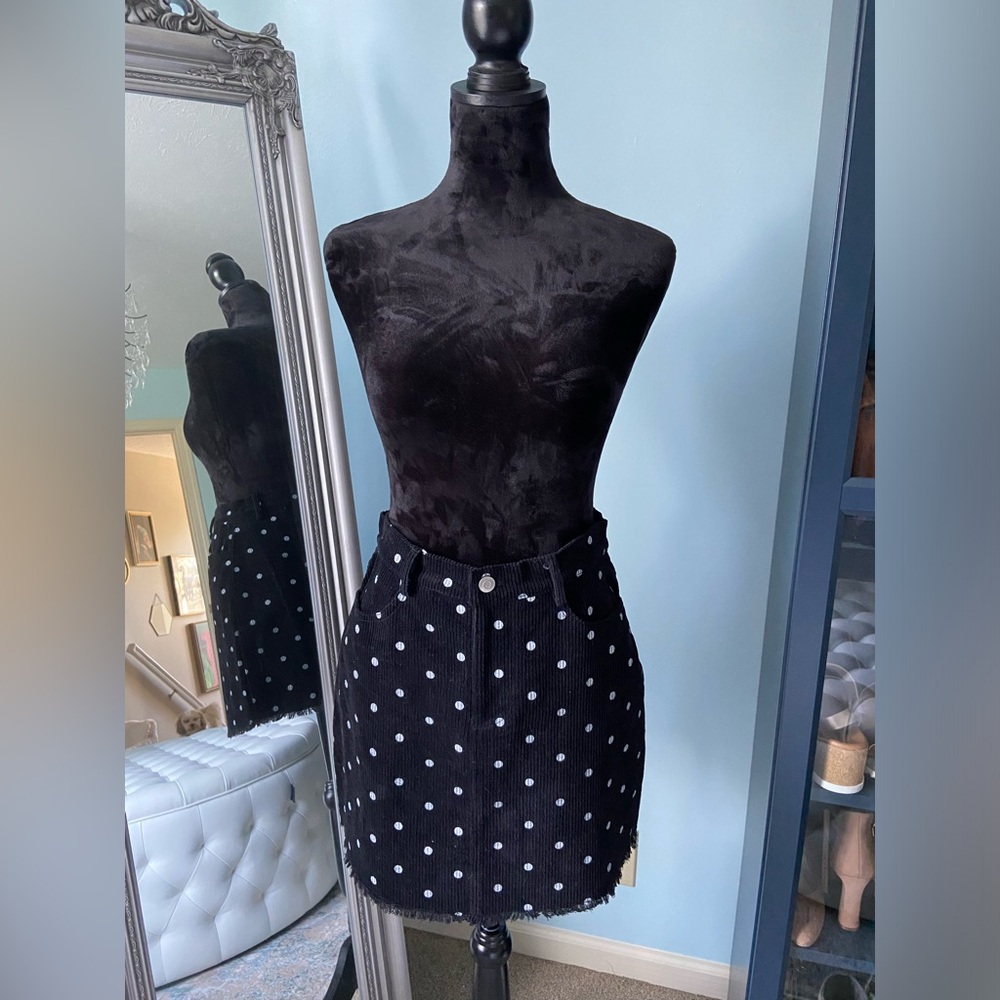 Black Corduroy Polka Dot Skirt - Medium